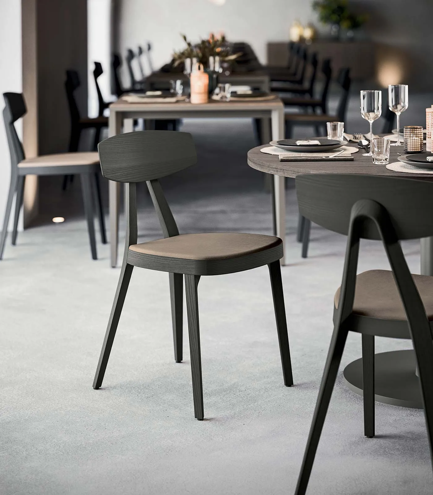 Compasso Chair in ash wood with upholstered seat