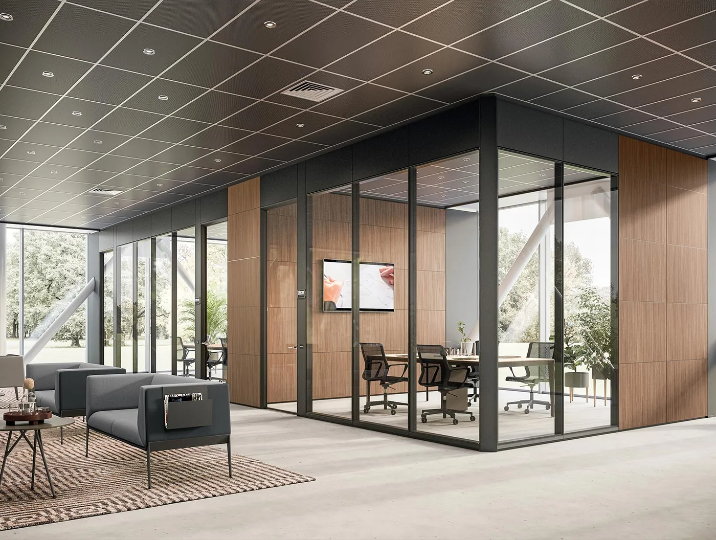 P1 movable partition and Accord contract sofa